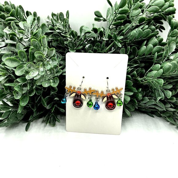 Reindeer Earrings With Multicolor Jingle Bells - Picture 3 of 7